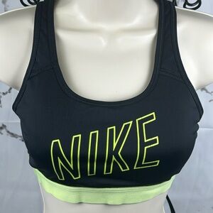 Nike Racer Back Sports Bra Black Spandex with Neon Green Brand Spellout and Trim